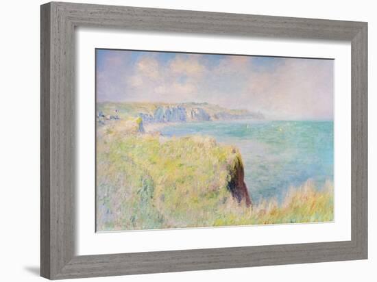 Cliffs and sailboats at Pourville, 1882 (oil on canvas)-Claude Monet-Framed Giclee Print