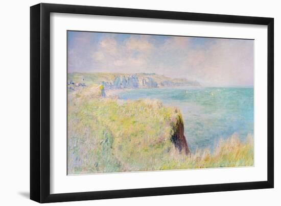 Cliffs and sailboats at Pourville, 1882 (oil on canvas)-Claude Monet-Framed Giclee Print