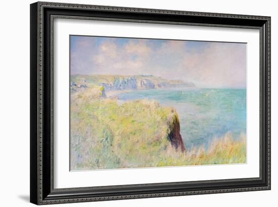 Cliffs and sailboats at Pourville, 1882 (oil on canvas)-Claude Monet-Framed Giclee Print