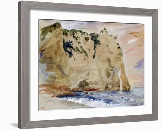 Cliffs of Etretat. the Pied Du Cheval, 1838 (W/C and Gouache on Paper)-Eugene Delacroix-Framed Giclee Print