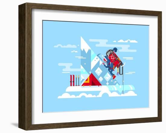 Climber Conquers the Summit. Mountain and Adventure, Climbing and Challenge, Brave and Courage, Ext-Kit8 net-Framed Art Print