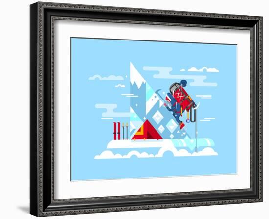 Climber Conquers the Summit. Mountain and Adventure, Climbing and Challenge, Brave and Courage, Ext-Kit8 net-Framed Art Print