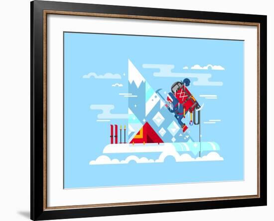 Climber Conquers the Summit. Mountain and Adventure, Climbing and Challenge, Brave and Courage, Ext-Kit8 net-Framed Art Print