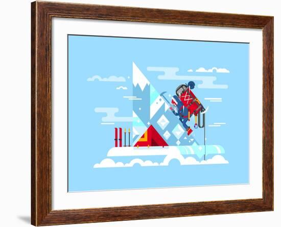 Climber Conquers the Summit. Mountain and Adventure, Climbing and Challenge, Brave and Courage, Ext-Kit8 net-Framed Art Print