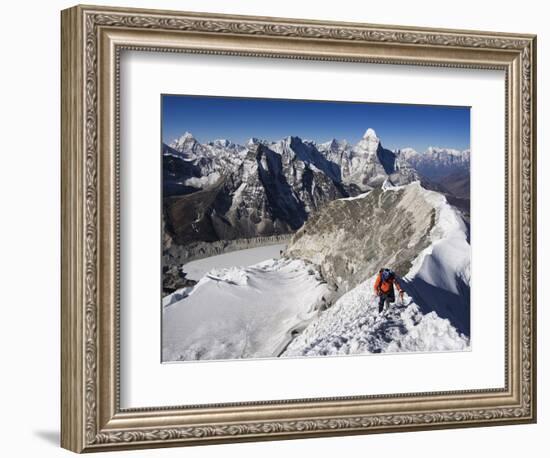 Climber on Summit Ridge of Island Peak, Solu Khumbu Everest Region, Sagarmatha National Park-Christian Kober-Framed Photographic Print