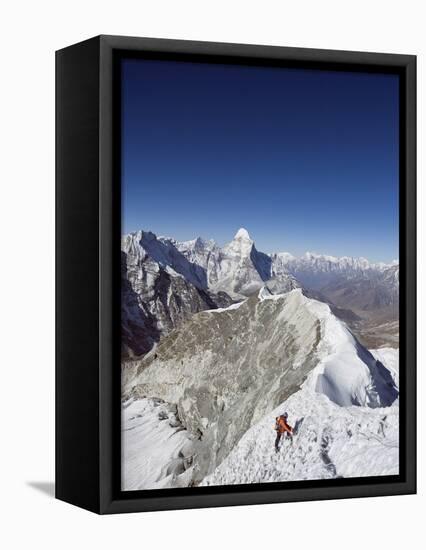 Climber on Summit Ridge of Island Peak, Solu Khumbu Everest Region, Sagarmatha National Park-Christian Kober-Framed Premier Image Canvas