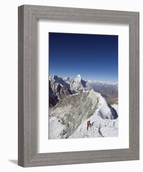 Climber on Summit Ridge of Island Peak, Solu Khumbu Everest Region, Sagarmatha National Park-Christian Kober-Framed Photographic Print