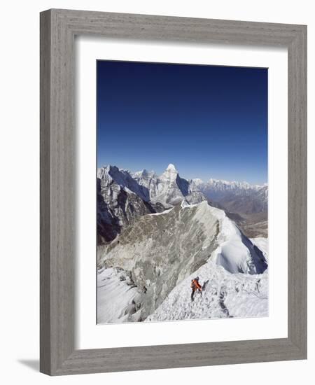 Climber on Summit Ridge of Island Peak, Solu Khumbu Everest Region, Sagarmatha National Park-Christian Kober-Framed Photographic Print