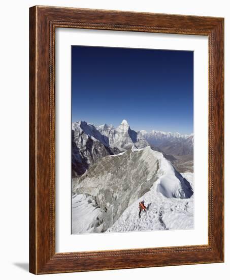 Climber on Summit Ridge of Island Peak, Solu Khumbu Everest Region, Sagarmatha National Park-Christian Kober-Framed Photographic Print