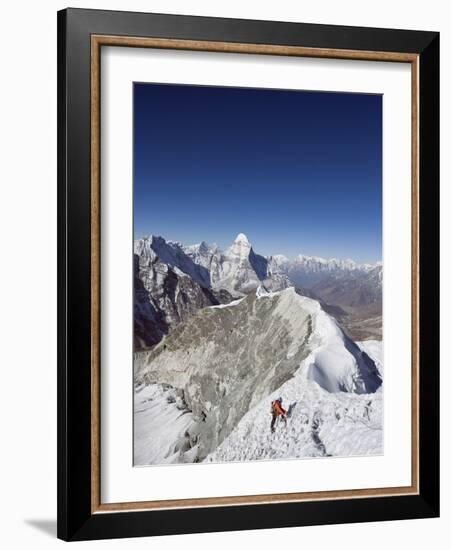 Climber on Summit Ridge of Island Peak, Solu Khumbu Everest Region, Sagarmatha National Park-Christian Kober-Framed Photographic Print