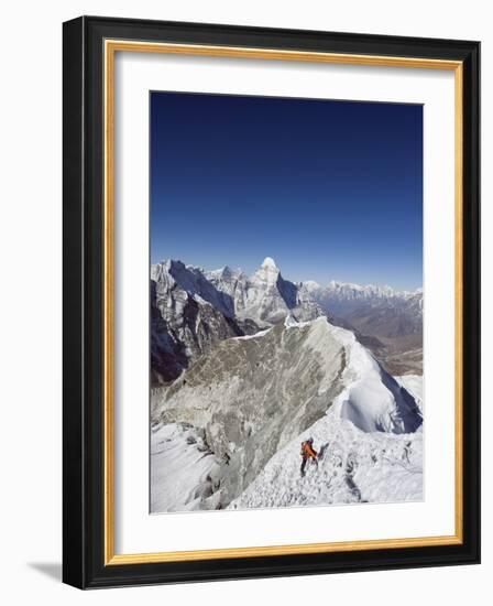 Climber on Summit Ridge of Island Peak, Solu Khumbu Everest Region, Sagarmatha National Park-Christian Kober-Framed Photographic Print