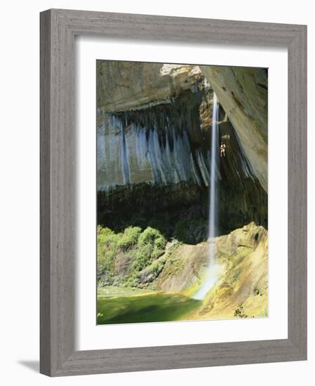 Climber Rappels into Alcove, Calf Creek Falls, Grand Staircase-Escalante National Monument, Utah-Scott T. Smith-Framed Photographic Print