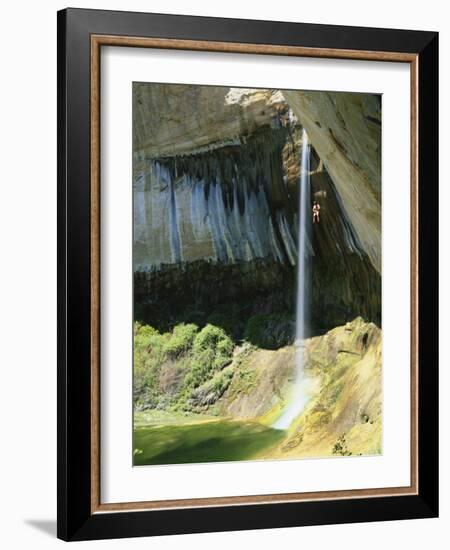 Climber Rappels into Alcove, Calf Creek Falls, Grand Staircase-Escalante National Monument, Utah-Scott T. Smith-Framed Photographic Print