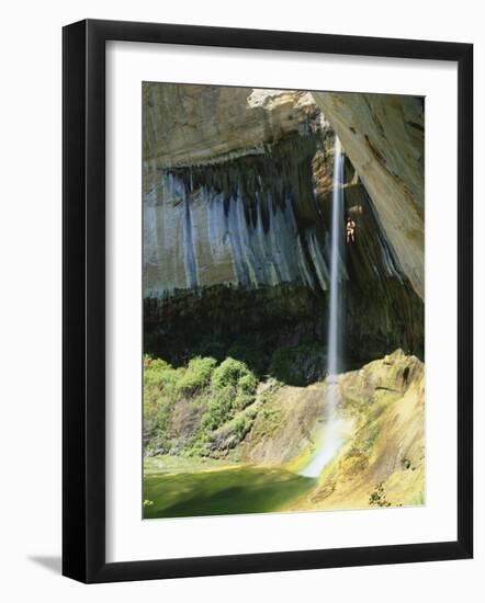 Climber Rappels into Alcove, Calf Creek Falls, Grand Staircase-Escalante National Monument, Utah-Scott T. Smith-Framed Photographic Print