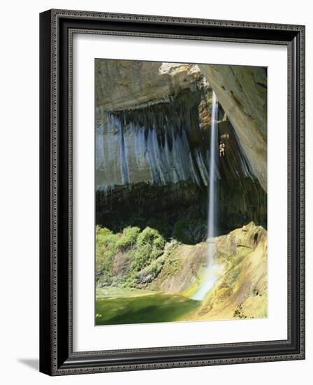 Climber Rappels into Alcove, Calf Creek Falls, Grand Staircase-Escalante National Monument, Utah-Scott T. Smith-Framed Photographic Print