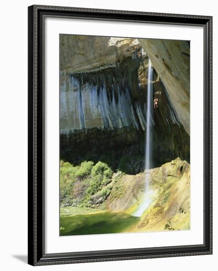 Climber Rappels into Alcove, Calf Creek Falls, Grand Staircase-Escalante National Monument, Utah-Scott T. Smith-Framed Photographic Print