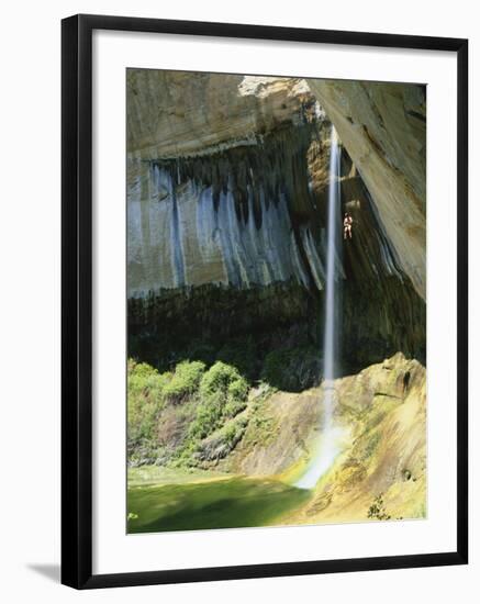 Climber Rappels into Alcove, Calf Creek Falls, Grand Staircase-Escalante National Monument, Utah-Scott T. Smith-Framed Photographic Print