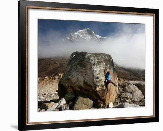 Climber Tackles a Difficult Boulder Problem on the Glacial Moraine at Tangnag-David Pickford-Framed Photographic Print