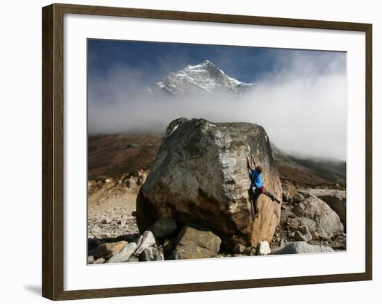 Climber Tackles a Difficult Boulder Problem on the Glacial Moraine at Tangnag-David Pickford-Framed Photographic Print