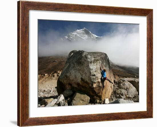 Climber Tackles a Difficult Boulder Problem on the Glacial Moraine at Tangnag-David Pickford-Framed Photographic Print