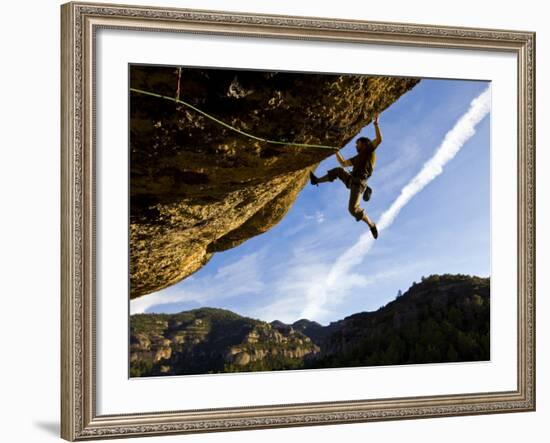 Climber Tackles Difficult Route on Overhang at the Cliffs of Margalef, Catalunya-David Pickford-Framed Photographic Print