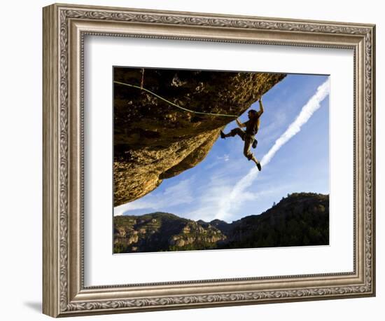 Climber Tackles Difficult Route on Overhang at the Cliffs of Margalef, Catalunya-David Pickford-Framed Photographic Print