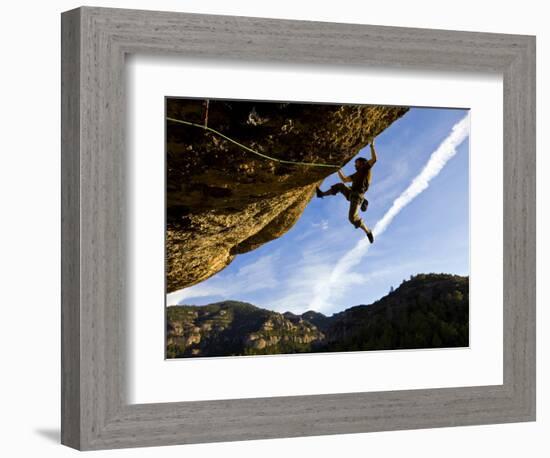 Climber Tackles Difficult Route on Overhang at the Cliffs of Margalef, Catalunya-David Pickford-Framed Photographic Print