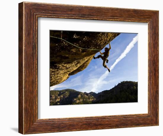 Climber Tackles Difficult Route on Overhang at the Cliffs of Margalef, Catalunya-David Pickford-Framed Photographic Print