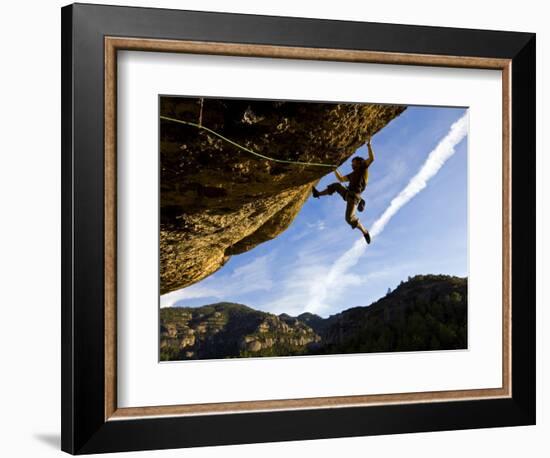 Climber Tackles Difficult Route on Overhang at the Cliffs of Margalef, Catalunya-David Pickford-Framed Photographic Print