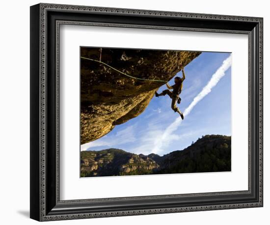 Climber Tackles Difficult Route on Overhang at the Cliffs of Margalef, Catalunya-David Pickford-Framed Photographic Print