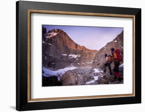 Climbers Look at Rocky Mountain National Park's the Diamond Trail, Long's Peak, Colorado-Dan Holz-Framed Photographic Print