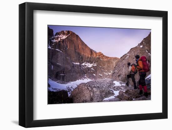 Climbers Look at Rocky Mountain National Park's the Diamond Trail, Long's Peak, Colorado-Dan Holz-Framed Photographic Print