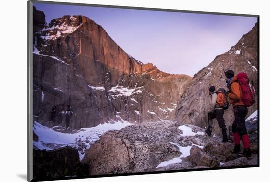Climbers Look at Rocky Mountain National Park's the Diamond Trail, Long's Peak, Colorado-Dan Holz-Mounted Photographic Print