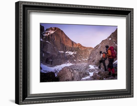 Climbers Look at Rocky Mountain National Park's the Diamond Trail, Long's Peak, Colorado-Dan Holz-Framed Photographic Print