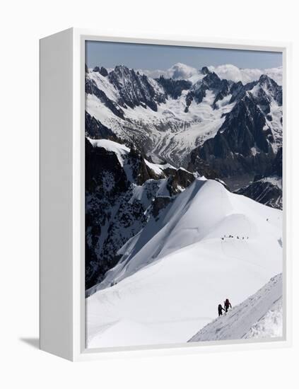 Climbers on Mont Blanc, Aiguille Du Midi, Mont Blanc Massif, Haute Savoie, French Alps, France, Eur-Angelo Cavalli-Framed Premier Image Canvas