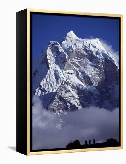 Climbers on Ridge in Dodh Koshir River Valley Photograph Himalayan Peak of Everest Range-Mark Hannaford-Framed Premier Image Canvas