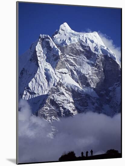 Climbers on Ridge in Dodh Koshir River Valley Photograph Himalayan Peak of Everest Range-Mark Hannaford-Mounted Photographic Print
