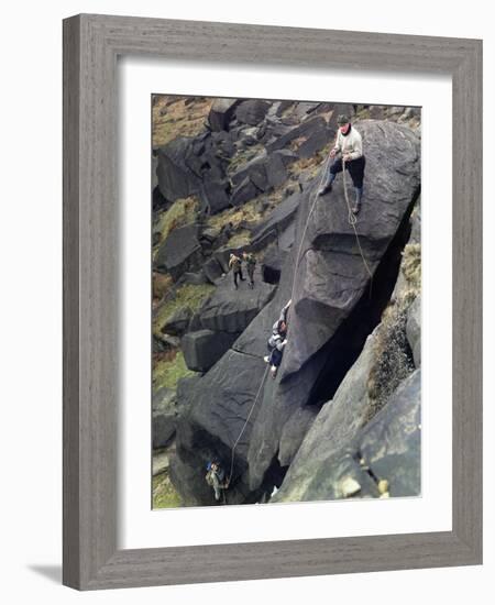 Climbers on Stanage Edge, Hathersage, Derbyshire, 1964-Michael Walters-Framed Photographic Print