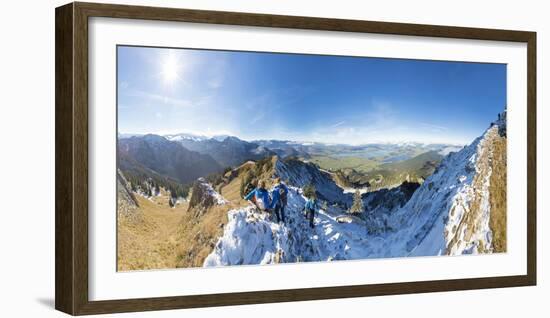 Climbers on steep crest covered with snow in the Ammergau Alps, Tegelberg, Fussen, Bavaria, Germany-Roberto Moiola-Framed Photographic Print