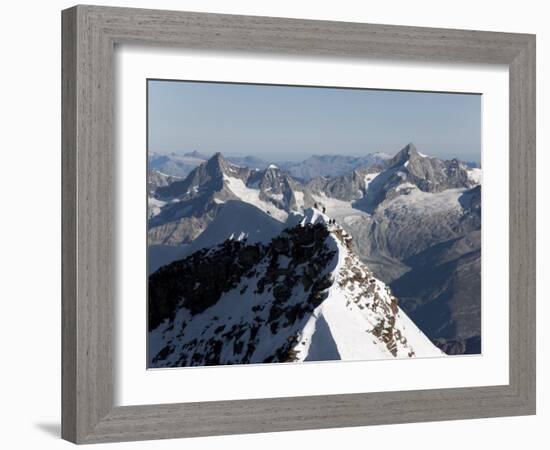 Climbers on the Lyskamm Peak in the Monte Rosa Massif, Italian Alps, Piedmont, Italy, Europe-Angelo Cavalli-Framed Photographic Print