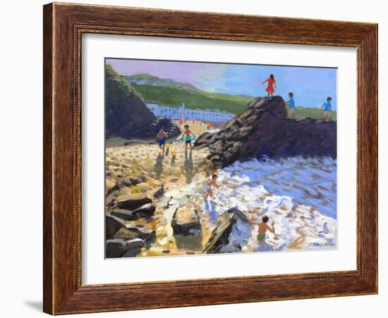 Climbing on the Rocks, St Ives-Andrew Macara-Framed Giclee Print