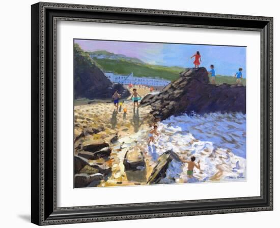 Climbing on the Rocks, St Ives-Andrew Macara-Framed Giclee Print
