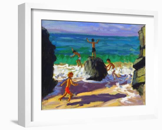 Climbing Rocks, Porthmeor Beach, St Ives, 2013-Andrew Macara-Framed Giclee Print