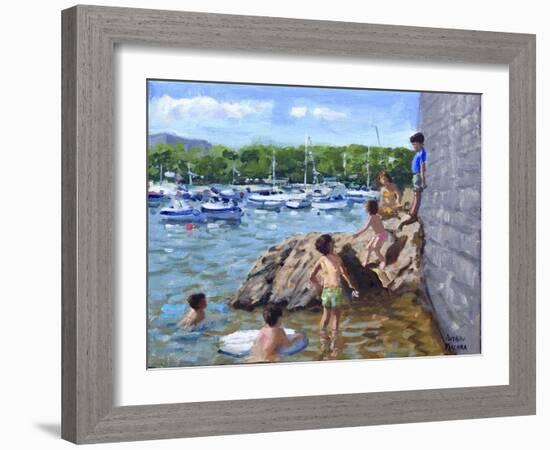 Climbing Rocks,Tenby Harbour, 2016-Andrew Macara-Framed Giclee Print