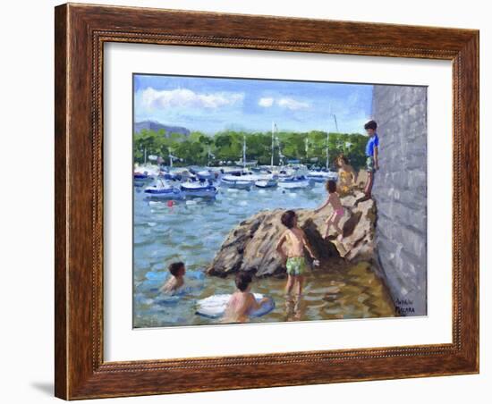 Climbing Rocks,Tenby Harbour, 2016-Andrew Macara-Framed Giclee Print