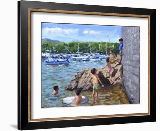 Climbing Rocks,Tenby Harbour, 2016-Andrew Macara-Framed Giclee Print