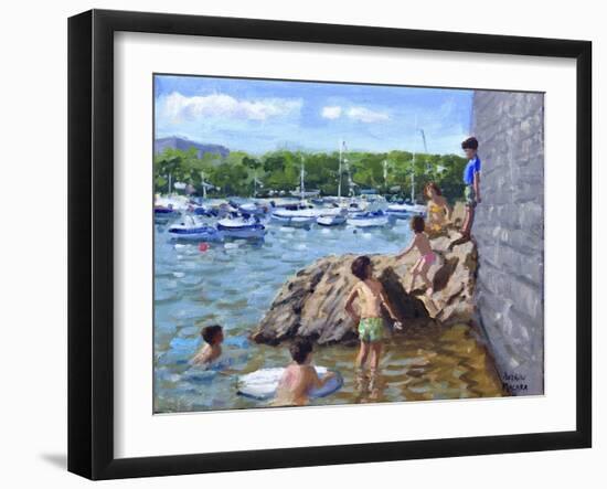 Climbing Rocks,Tenby Harbour, 2016-Andrew Macara-Framed Giclee Print