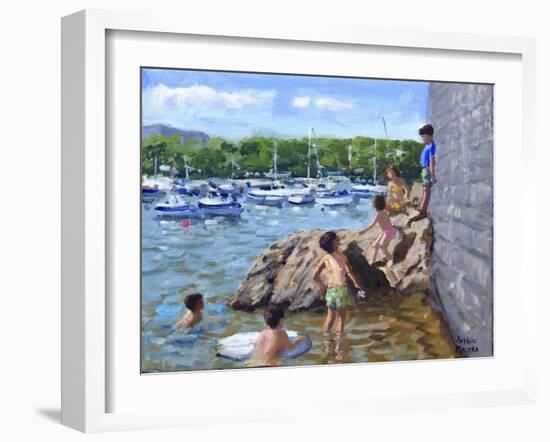 Climbing Rocks,Tenby Harbour, 2016-Andrew Macara-Framed Giclee Print