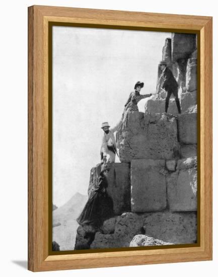 Climbing the Great Pyramid, Egypt, Late 19th Century-John L Stoddard-Framed Premier Image Canvas