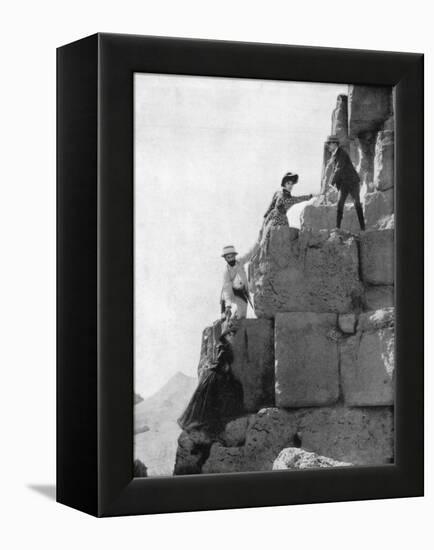 Climbing the Great Pyramid, Egypt, Late 19th Century-John L Stoddard-Framed Premier Image Canvas